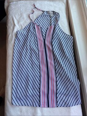 LOFT Striped Halter Tank in Navy, White & Pink